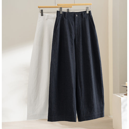 Damen Hochtaillierte weite Culotte-Hose aus Leinen‑Mix mit Bügelfalte und Eingrifftaschen Shop Nory