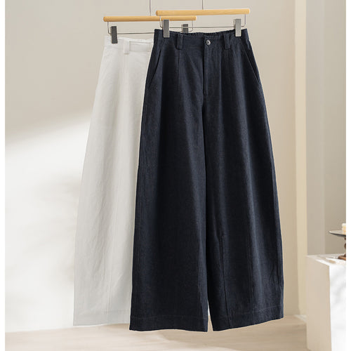 Damen Hochtaillierte weite Culotte-Hose aus Leinen‑Mix mit Bügelfalte und Eingrifftaschen Shop Nory
