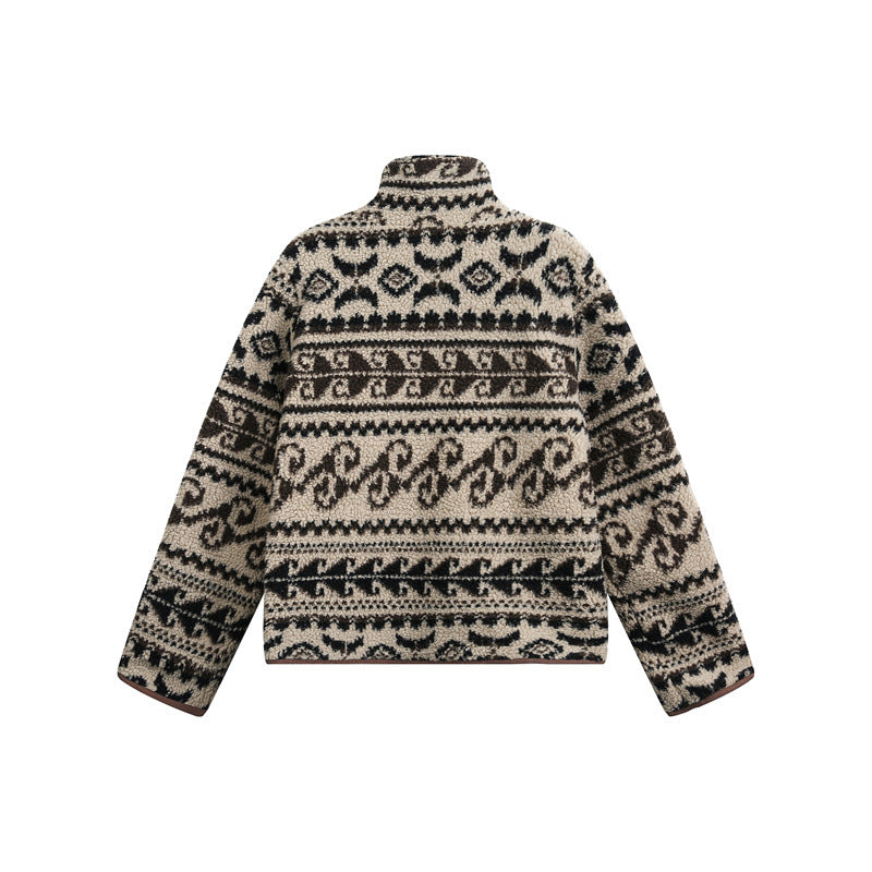 Unisex Kurz geschnittene Teddyfleecejacke mit Stehkragen und Norwegerstruktur Shop Nory