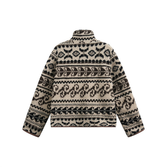 Unisex Kurz geschnittene Teddyfleecejacke mit Stehkragen und Norwegerstruktur Shop Nory