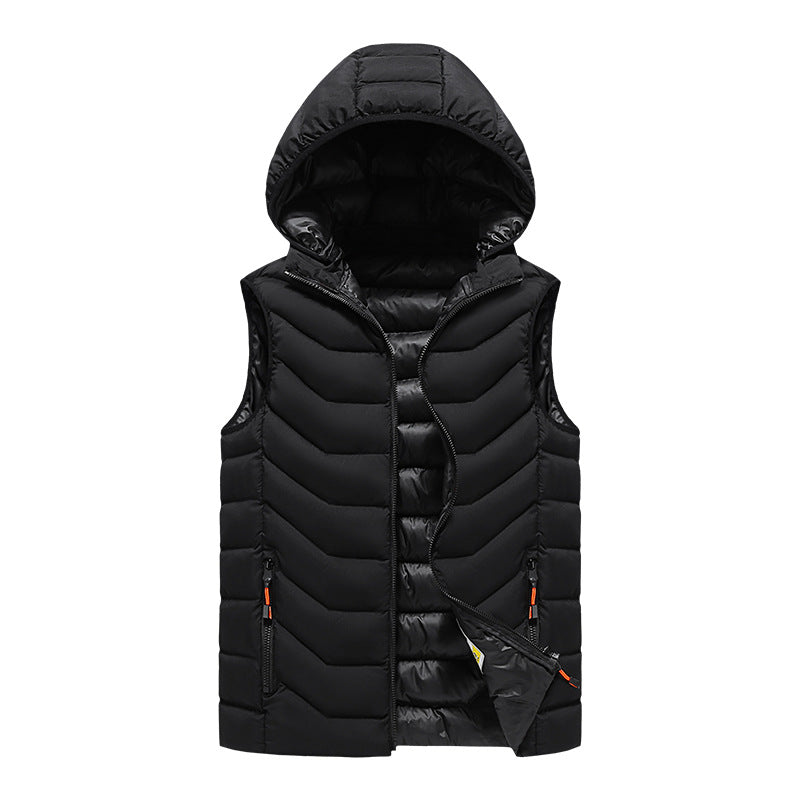 Herren Ärmellose Thermo-Utility‑Weste mit gesteppter Chevron‑Struktur, Kapuze und Zwei‑Wege‑Reißverschluss Shop Nory