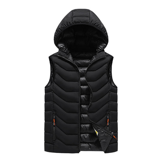 Herren Ärmellose Thermo-Utility‑Weste mit gesteppter Chevron‑Struktur, Kapuze und Zwei‑Wege‑Reißverschluss Shop Nory