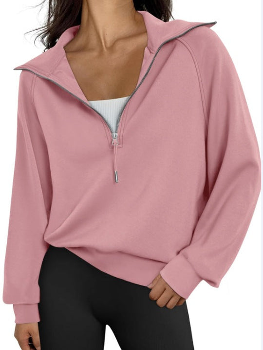 Damen lässiger Sweatpullover mit hohem Kragen und Reißverschluss