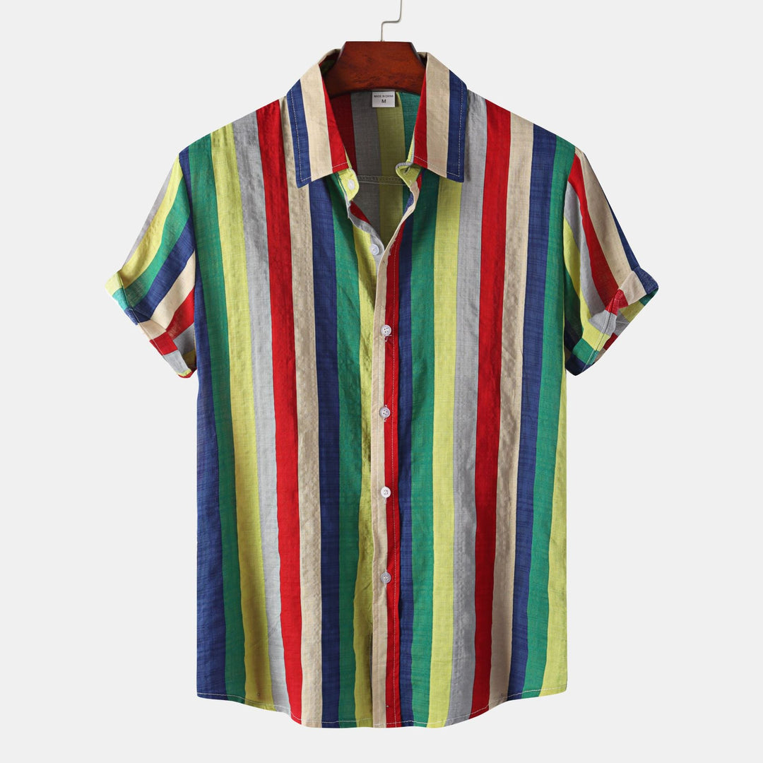 Herren Kurzarmhemd mit buntem Längsstreifenmuster und bequemer Passform