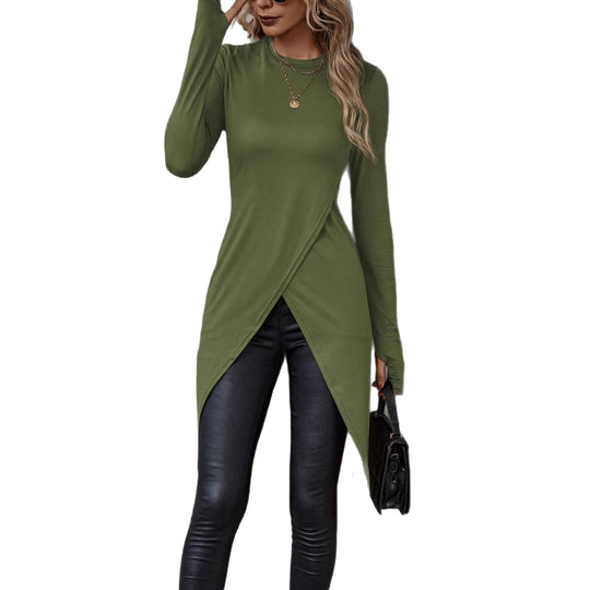 Damen Asymmetrische Langarm-Tunika mit Wickel-Saum Shop Nory
