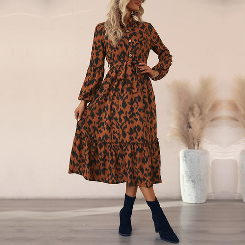 Damen Midi-Kleid mit Gürtel und floralen Akzenten Shop Nory
