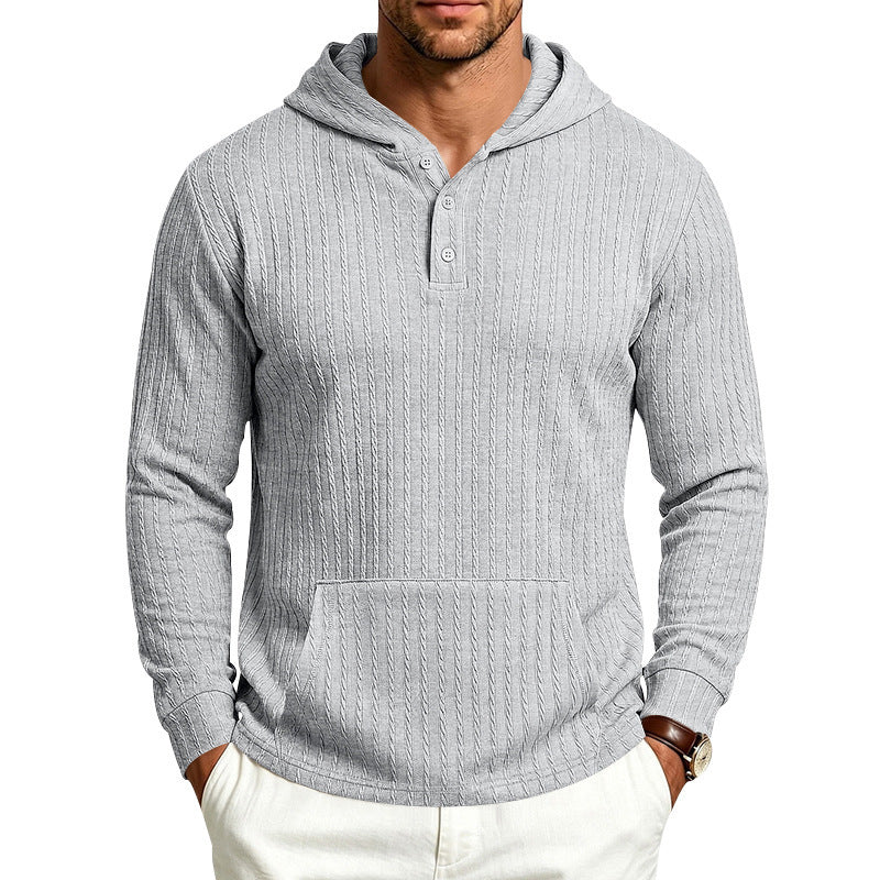 Herren Strukturiertes Kapuzen-Henley-Pullover mit Kängurutasche und Zopfstruktur Shop Nory