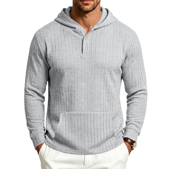 Herren Strukturiertes Kapuzen-Henley-Pullover mit Kängurutasche und Zopfstruktur Shop Nory