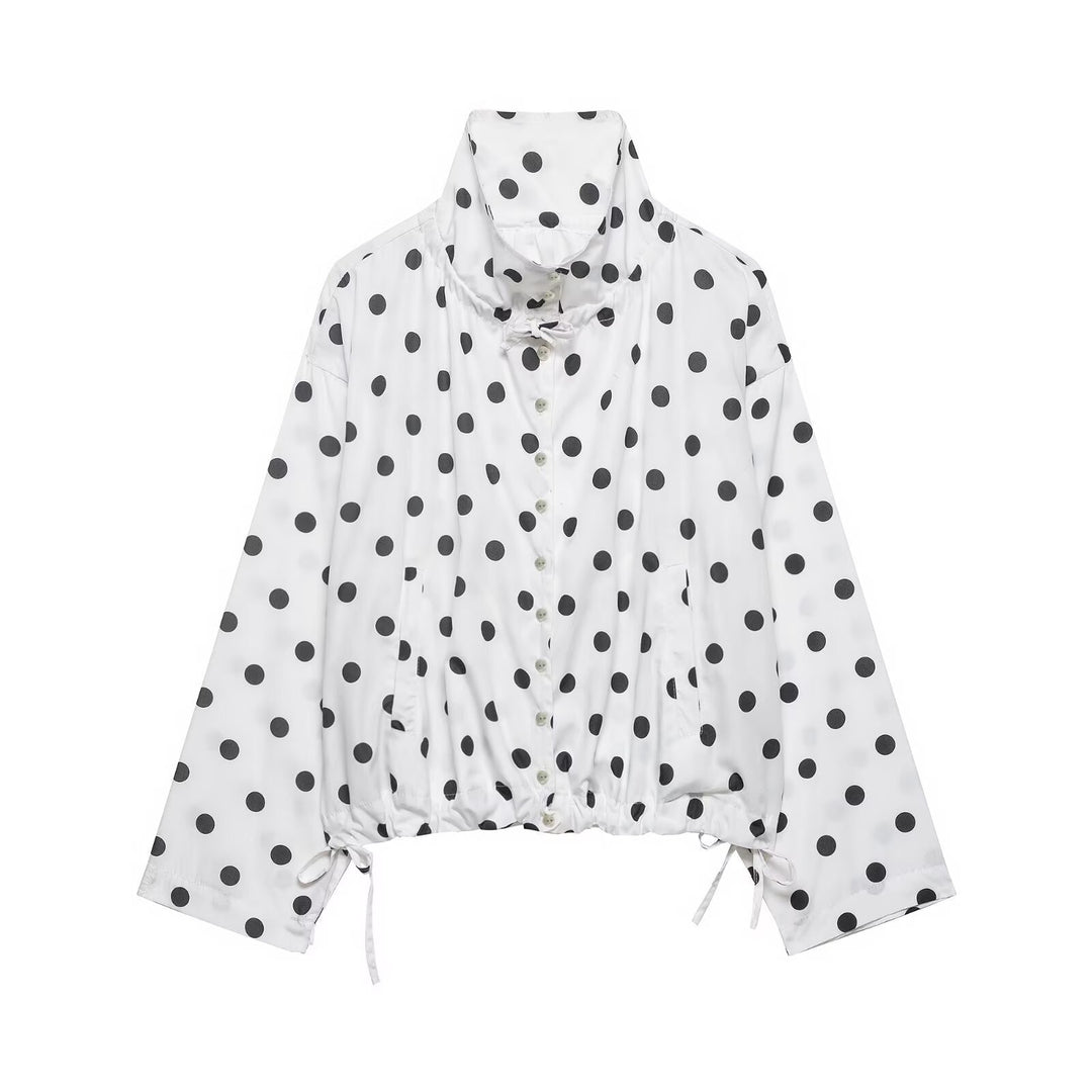Damen Kurzjacke im Regenparka-Stil mit Stehkragen, Tunnelzug und Punkteprint Shop Nory