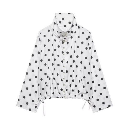 Damen Kurzjacke im Regenparka-Stil mit Stehkragen, Tunnelzug und Punkteprint Shop Nory