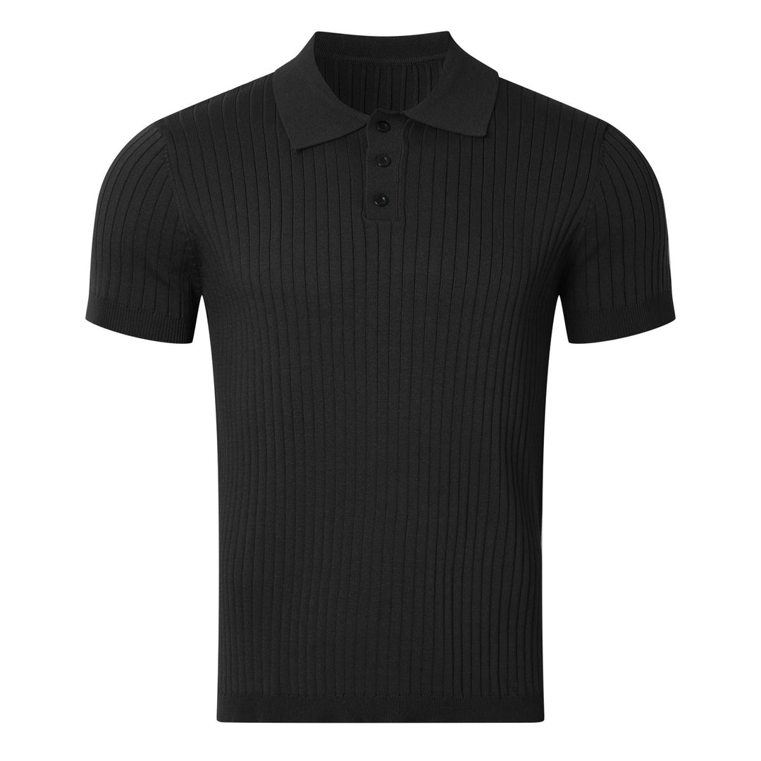 Herren nan schmal geschnittenes geripptes Poloshirt aus Feinstrick mit Kurzarm und Polokragen