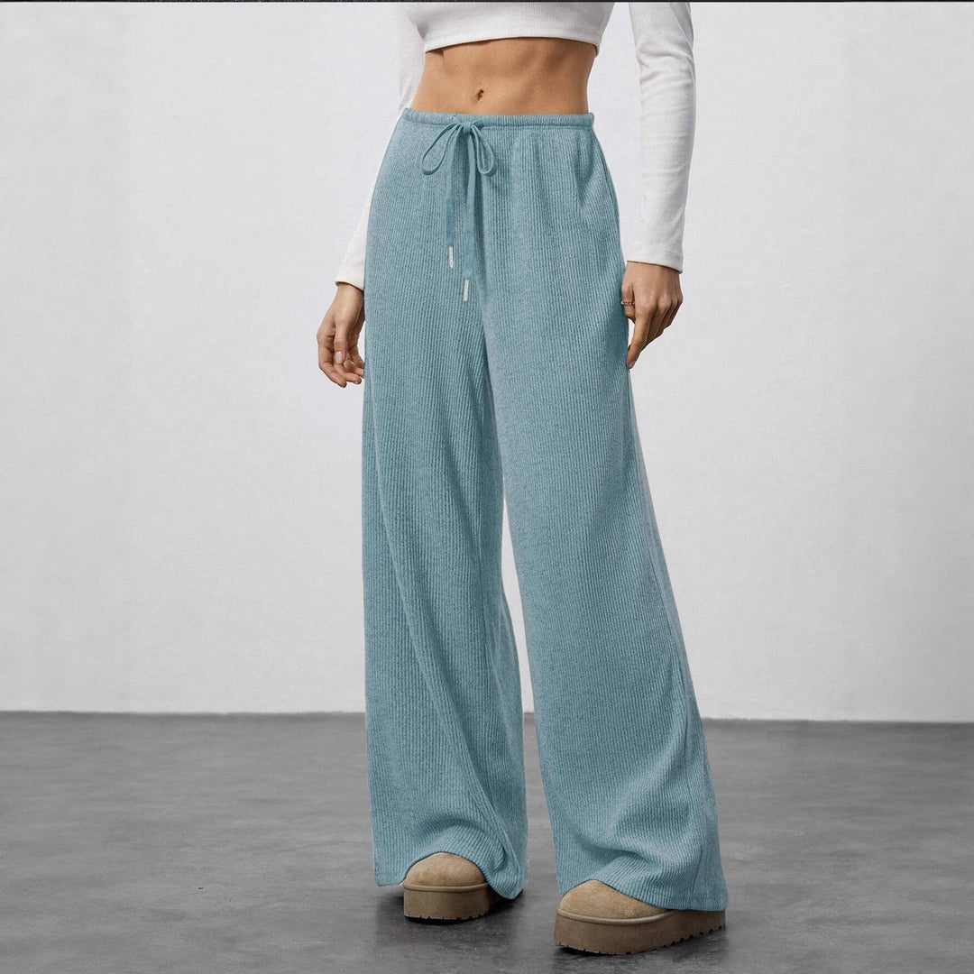 Damen Weit geschnittene Relax-Hose aus elastischem Strickmaterial mit Kordelzug