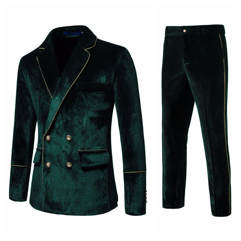 Herren Samtanzug mit goldenen Details und klassischem Revers