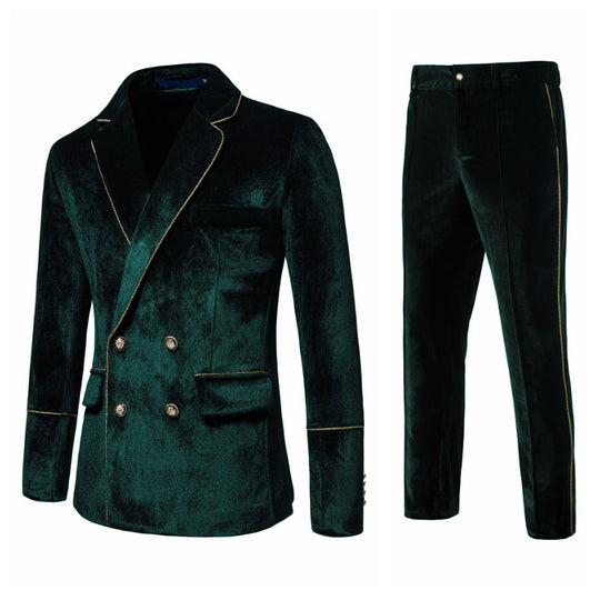 Herren Samtanzug mit goldenen Details und klassischem Revers