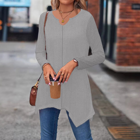 Damen Ripp Longsleeve Tunika mit asymmetrischem Saum Shop Nory