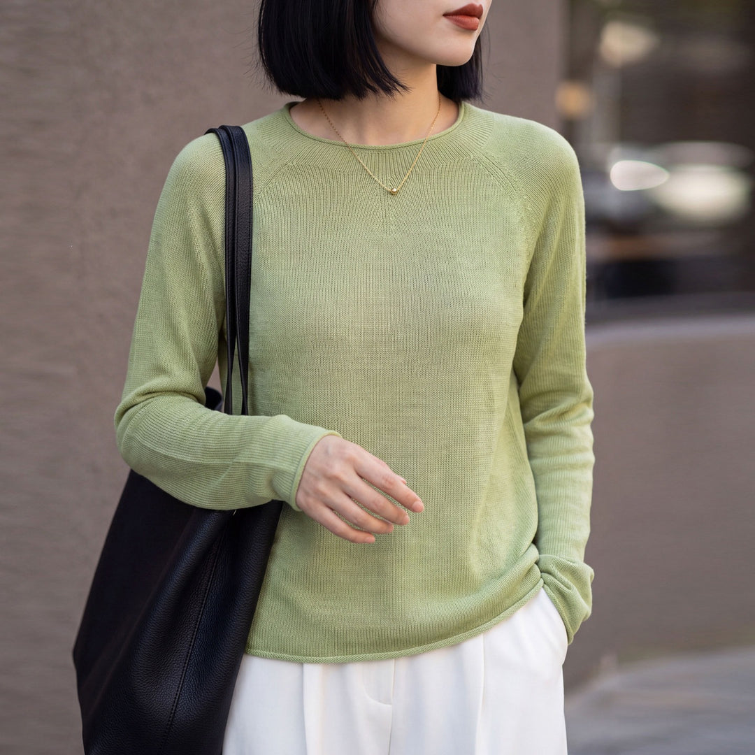 Damen Leichter Rundhalsausschnitt-Pullover in Kaschmir-Optik mit Raglanärmeln Shop Nory
