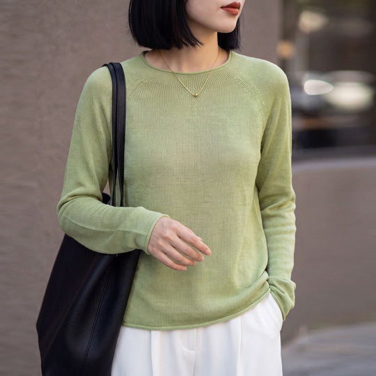 Damen Leichter Rundhalsausschnitt-Pullover in Kaschmir-Optik mit Raglanärmeln Shop Nory
