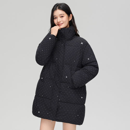 Damen nan mittellanger gesteppter Kurzmantel mit hohem Stehkragen, dezenter Glitzersteppung und leichter Thermoisolierung Shop Nory