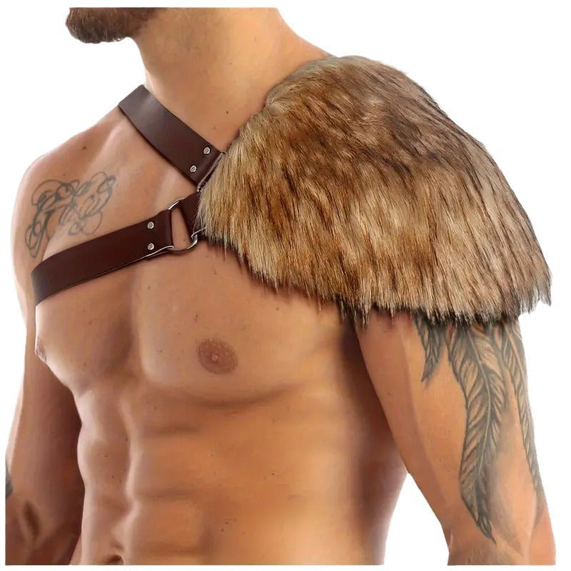 Herren Schulter-Harness mit abnehmbarem Kunstpelz-Schulterbesatz und verstellbaren Lederriemen Shop Nory