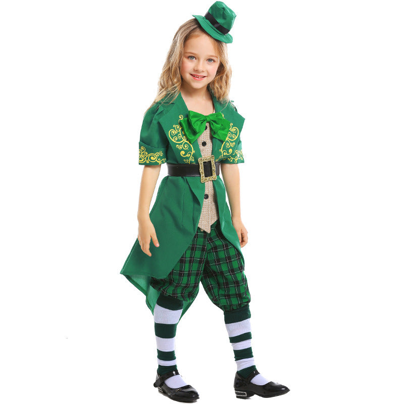 Mädchen Kostüm als irischer Leprechaun mit Hut und Schürze Shop Nory