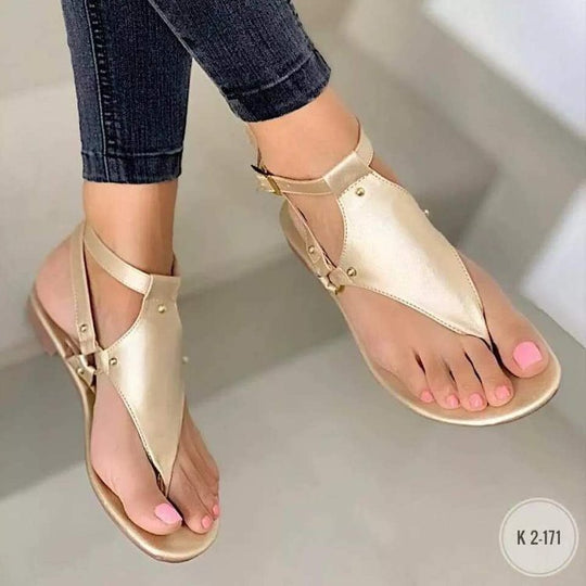 Damen T‑Riemen Sandalen mit Knöchelriemen, Veloursoptik und flacher Komfortsohle Shop Nory