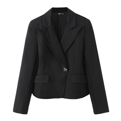 Damen Taillierter Kurzblazer mit asymmetrischem Schmuckverschluss und Pattentaschen Shop Nory