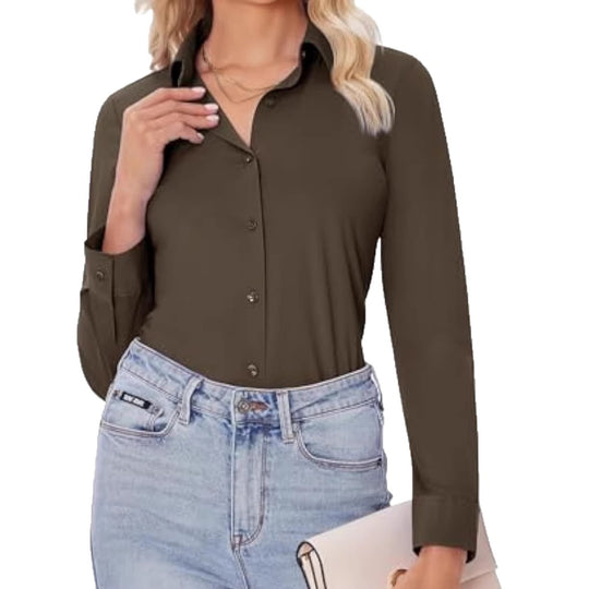 Damen Klassische Viskose-Stretch Hemdbluse mit Kentkragen und Manschetten Shop Nory