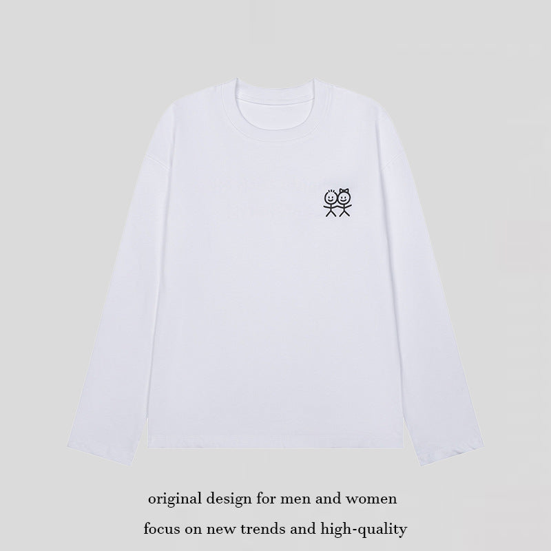 Unisex Langarm-Baumwollshirt mit minimalistischer Freundschafts-Stickerei Shop Nory