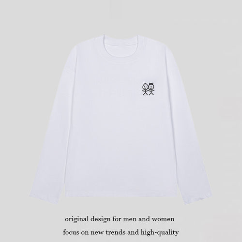 Unisex Langarm-Baumwollshirt mit minimalistischer Freundschafts-Stickerei Shop Nory