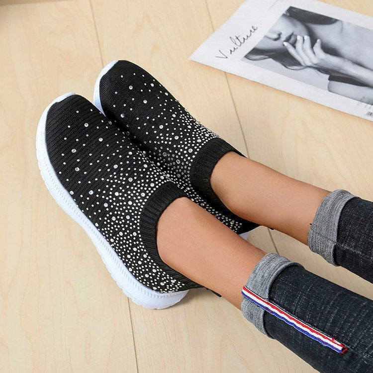 Damen Strick-Slip-On-Sneaker mit elastischem Schaft und Ziersteinen Shop Nory