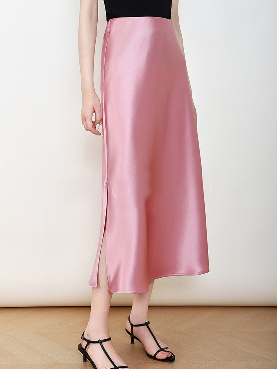 Damen Eleganter Hochtaillierter Satin-Midirock Shop Nory