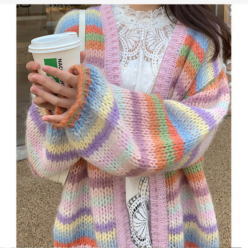 Damen Gemusterter Strickcardigan mit luftigen Ärmeln und sanften Farbverläufen