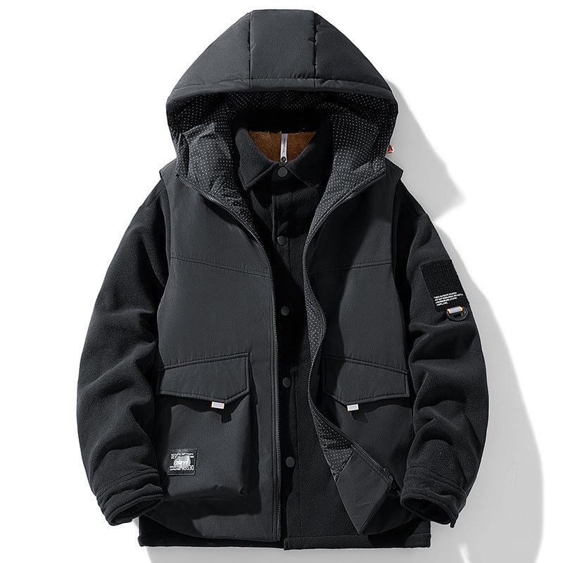 Herren Hybrid-Steppjacke mit Kapuze und Fleece-Ärmeln, Utility-Parka Shop Nory