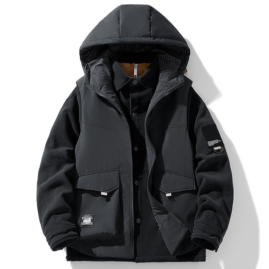 Herren Hybrid-Steppjacke mit Kapuze und Fleece-Ärmeln, Utility-Parka Shop Nory