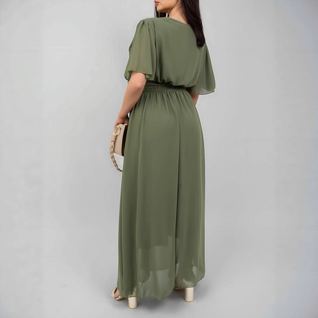 Damen Maxikleid mit fließendem Schnitt und V-Ausschnitt Shopnory