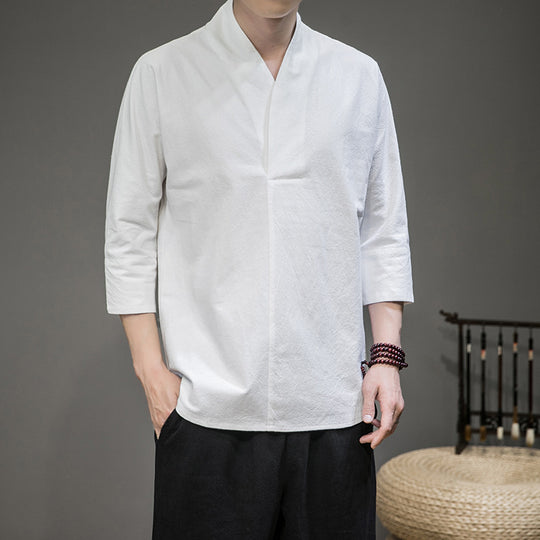 Herren modern geschnittene Kimono-Hemdjacke mit V-Kragen und 3/4-Ärmeln Shop Nory