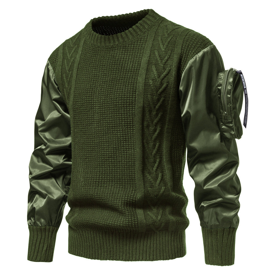 Herren Grobstrickpullover mit modernen Kunstlederärmeln Shopnory