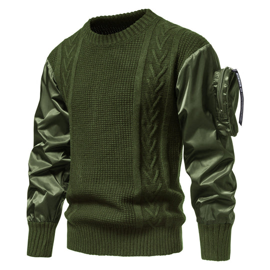 Herren Grobstrickpullover mit modernen Kunstlederärmeln Shopnory