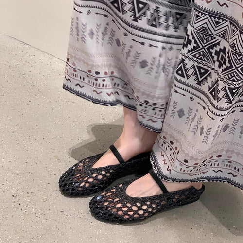 Damen Ballerina-Sandalen mit luftiger Netzstruktur und elastischem Riemen