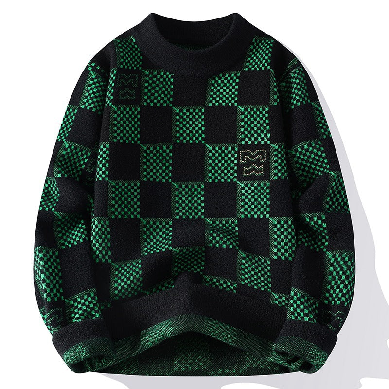 Herren karierter Oversize-Strickpullover mit Rundhalsausschnitt, weichem Feinstrick und strukturierter Jacquard-Musterung Shop Nory