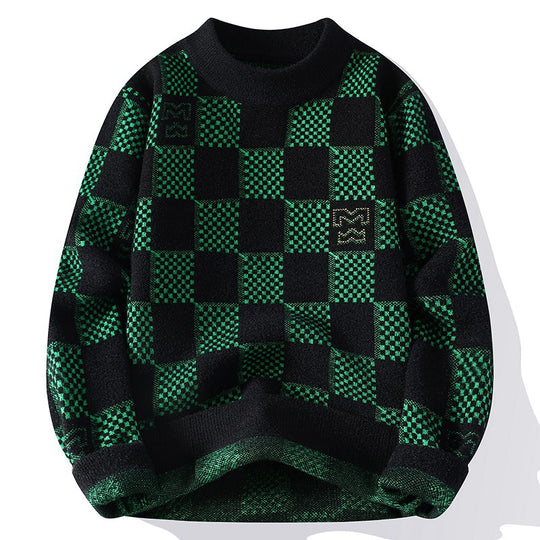 Herren karierter Oversize-Strickpullover mit Rundhalsausschnitt, weichem Feinstrick und strukturierter Jacquard-Musterung Shop Nory