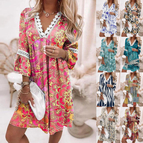 Damen Blumiges Tunika-Kleid mit Spitzenakzenten