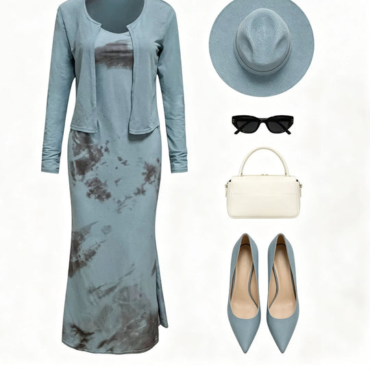 Damen Midikleid-Set mit Kurzcardigan und figurumschmeichelnder Silhouette Shop Nory