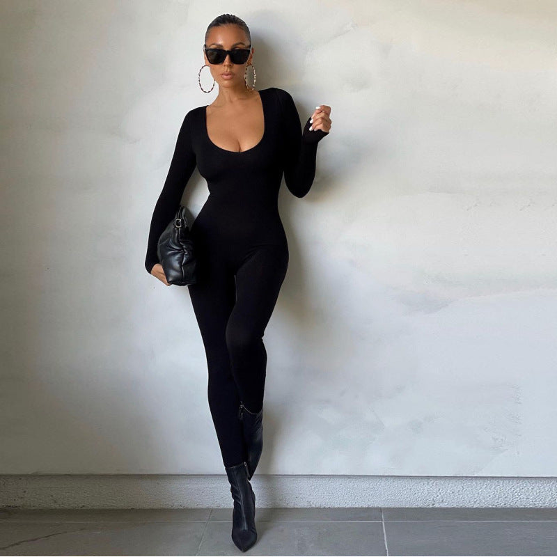 Damen Langarm Bodycon Jumpsuit