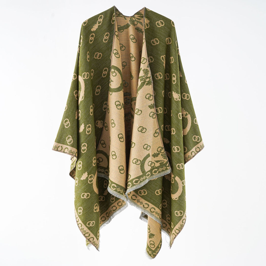 Damen Wendbarer Jacquard-Überwurf mit Fransen und großzügiger Wrap-Silhouette Shop Nory