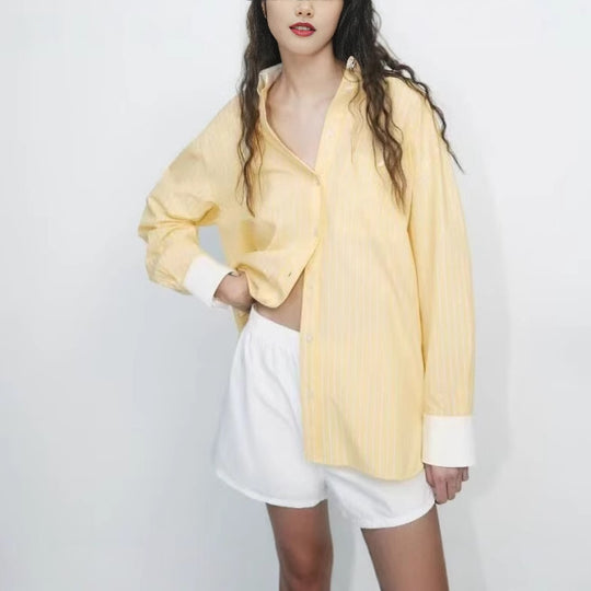 Damen Oversize-Hemdbluse mit Kontrastkragen und Manschetten Shop Nory