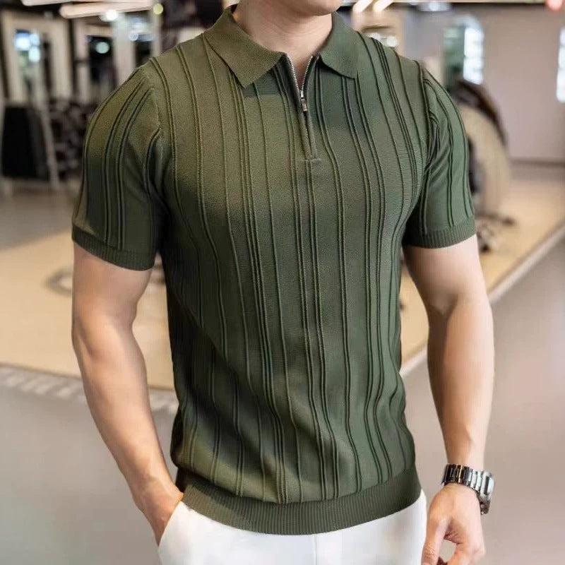 Herren Modisches Kurzarm-Polohemd mit Halbreißverschluss Shop Nory