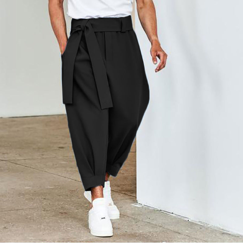 Herren elegante Freizeithose mit bindbarem Taillenband und weitem Schnitt