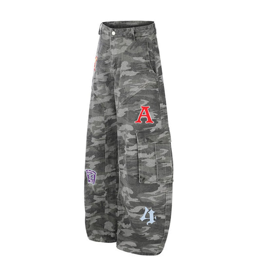 Damen Weite Cargo-Hose im Camouflage-Look mit Applikationen und Multi-Taschen Shop Nory