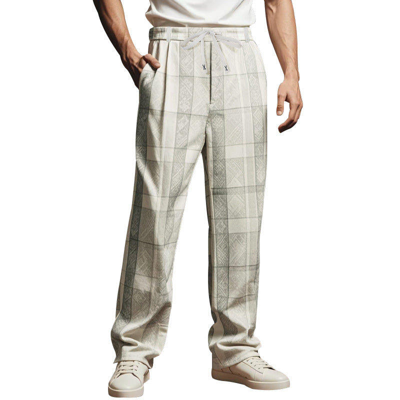 Herren Leichte Relaxed-Fit Karo-Loungehose mit Tunnelzug und weitem Bein Shop Nory